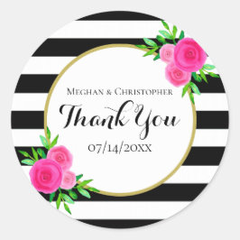 水モダン色のフローラストライプが結婚ありがとう ラウンドシール