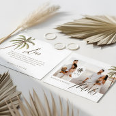 水モダン色のヤシの木モノグラム結婚の写真 サンキューカード