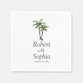 水モダン色のヤシ結婚の木 スタンダードカクテルナプキン
