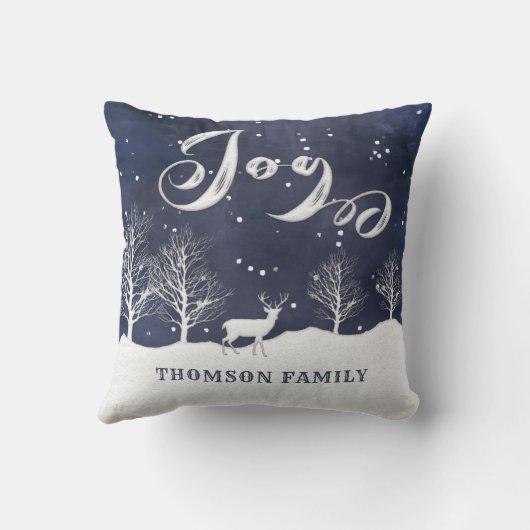 水モダン色の冬のシーンの喜びパーソナライズされた クッション (裏面)