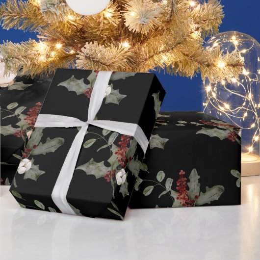 水モダン色の冬のヤドリギ赤 ラッピングペーパー (クリスマス)