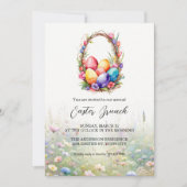 水モダン色の卵バスケットイースターブランチ 招待状 (正面)