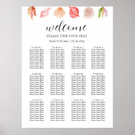 水モダン色の夏のビーチ座席表 ポスター