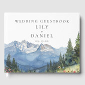 水モダン色の山のフローラ結婚の写真 ゲストブック (正面)