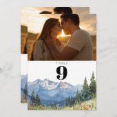 水モダン色の山の写真テーブル番号 招待状 (正面/裏面)