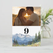 水モダン色の山の写真テーブル番号 招待状 (スタンド正面)