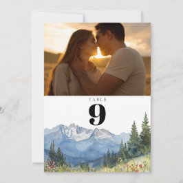 水モダン色の山の写真テーブル番号 招待状