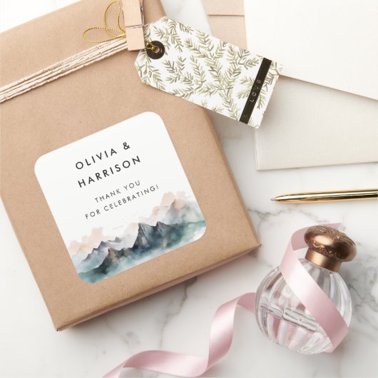 水モダン色の山の横結婚景 スクエアシール (ギフト)