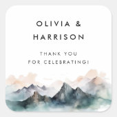 水モダン色の山の横結婚景 スクエアシール (正面)