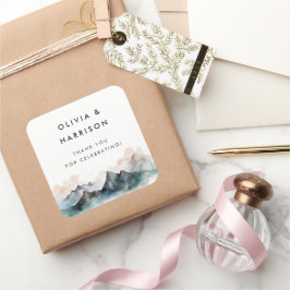 水モダン色の山の横結婚景 スクエアシール