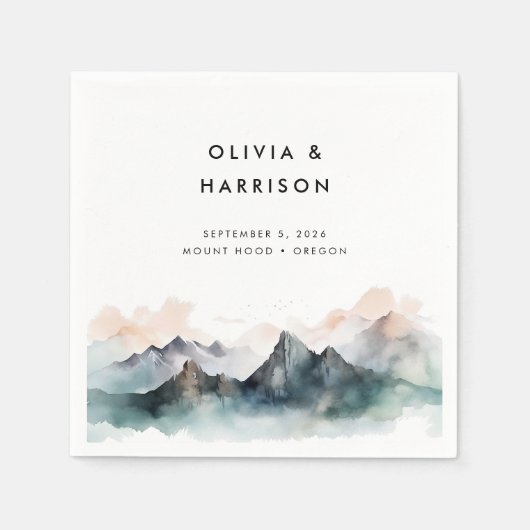 水モダン色の山の横結婚景 スタンダードカクテルナプキン (正面)