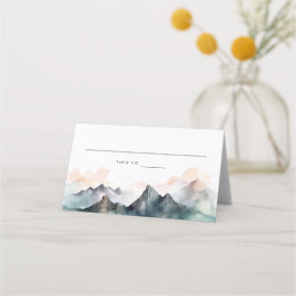水モダン色の山の横結婚景 プレイスカード