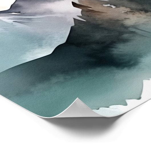 水モダン色の山の横結婚景 ポスター (角)