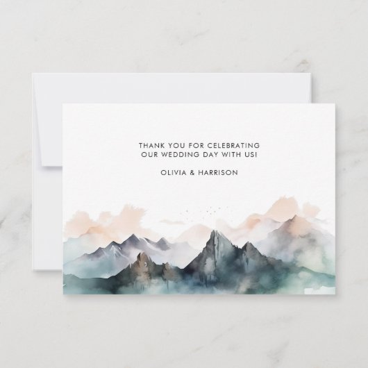 水モダン色の山の風景結婚の写真 サンキューカード (裏面)