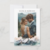 水モダン色の山の風景結婚の写真 サンキューカード (正面)