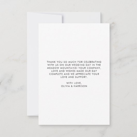 水モダン色の山の風景結婚の写真 サンキューカード (裏面)
