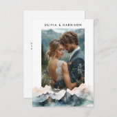 水モダン色の山の風景結婚の写真 サンキューカード (正面/裏面)