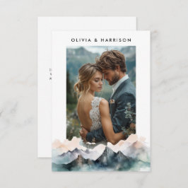 水モダン色の山の風景結婚の写真 サンキューカード