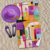 水モダン色の幾何学的抽象芸術 ビーチタオル