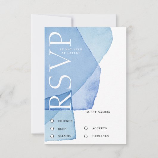 水モダン色の形状RSVP応答カード 出欠カード (正面)