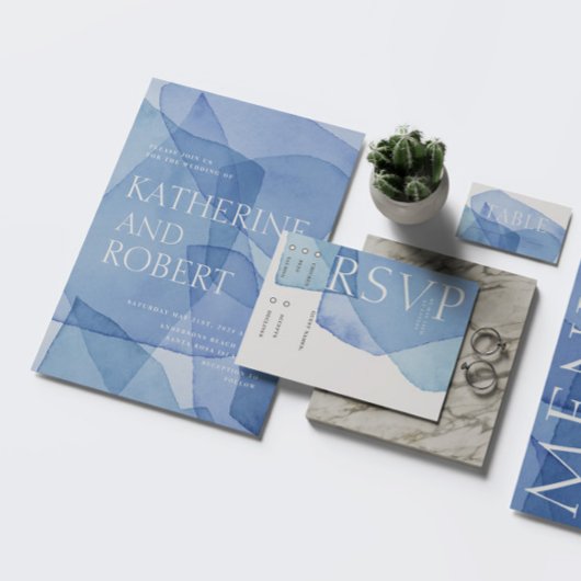 水モダン色の形状RSVP応答カード 出欠カード