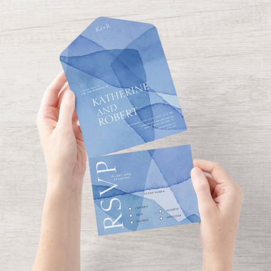 水モダン色の形結婚状 オールインワン招待状 (貼ってはがせる)