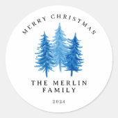 水モダン色の木メリークリスマス ラウンドシール (正面)