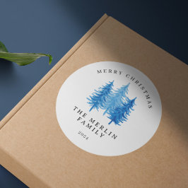 水モダン色の木メリークリスマス ラウンドシール