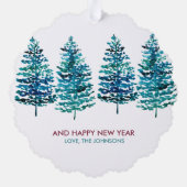 水モダン色の森の木紙オーナメントカード オーナメントカード (裏面)