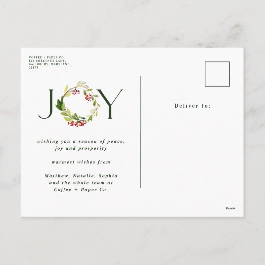 水モダン色の植物の喜び企業の休暇 シーズンポストカード (裏面)