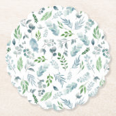 水モダン色の植物の緑のユーカリ ペーパーコースター (正面)