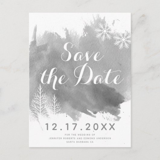 水モダン色の灰色の結婚式の日付を保存 案内ポストカード (正面)
