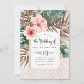 水モダン色の熱帯緑のフローラ結婚 招待状 (正面)