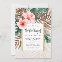 水モダン色の熱帯緑のフローラ結婚 招待状