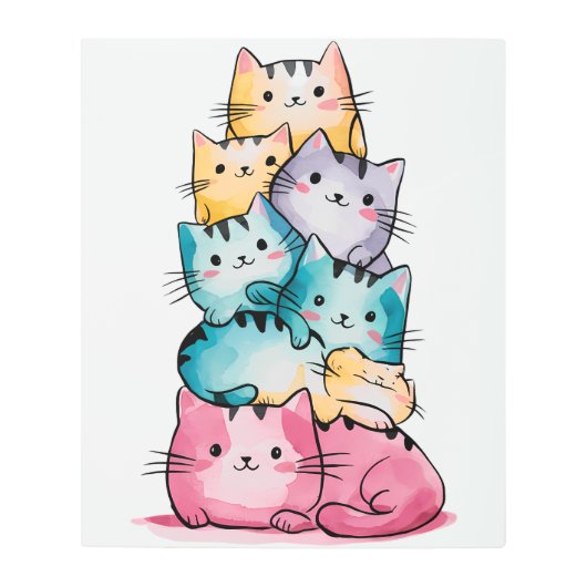 水モダン色の猫メタルウォールアート メタルプリント (正面)