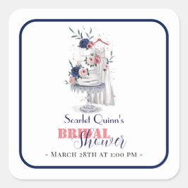 水モダン色の白結婚いガウンとケーキ2 スクエアシール