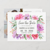 水モダン色の結婚式の日付を写真で保存 案内ポストカード (正面/裏面)