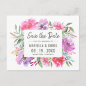 水モダン色の結婚式の日付を写真で保存 案内ポストカード (正面)