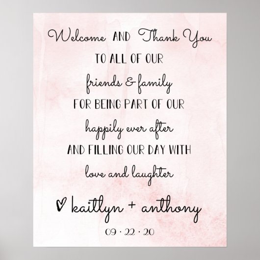 水モダン色の結婚歓迎&サンキューサイン ポスター (正面)