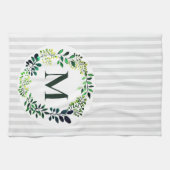 水モダン色の緑とストライプ |モノグラムの | キッチンタオル (横)