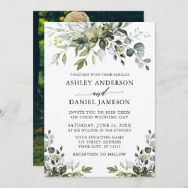 水モダン色の緑のフォトバック結婚ズ 招待状