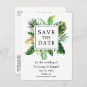 水モダン色の緑のフローラ保存日付 案内ポストカード (正面/裏面)