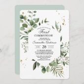 水モダン色の緑のユーカリ緑のフレーム 招待状 (正面/裏面)