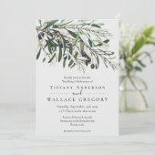 水モダン色の緑の植物性オリーブ 招待状 (スタンド正面)