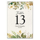 水モダン色の緑の葉と金ゴールドドロップ テーブルナンバー (裏面)