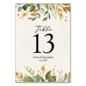 水モダン色の緑の葉と金ゴールドドロップ テーブルナンバー (正面)