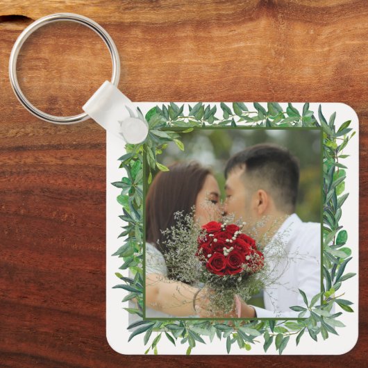 水モダン色の緑結婚の写真 キーホルダー (正面)