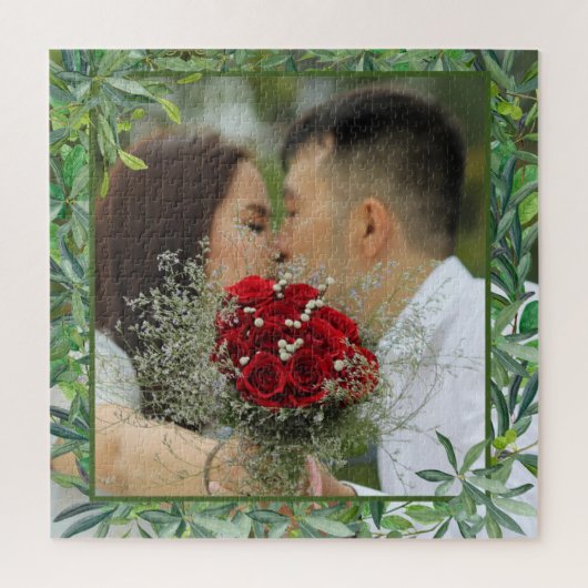 水モダン色の緑結婚の写真 ジグソーパズル (縦)