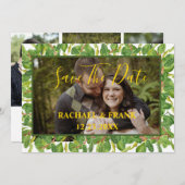 水モダン色の緑結婚の写真 セーブザデート (正面/裏面)