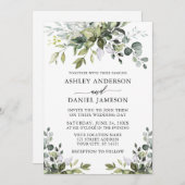 水モダン色の緑結婚の書道 招待状 (正面/裏面)